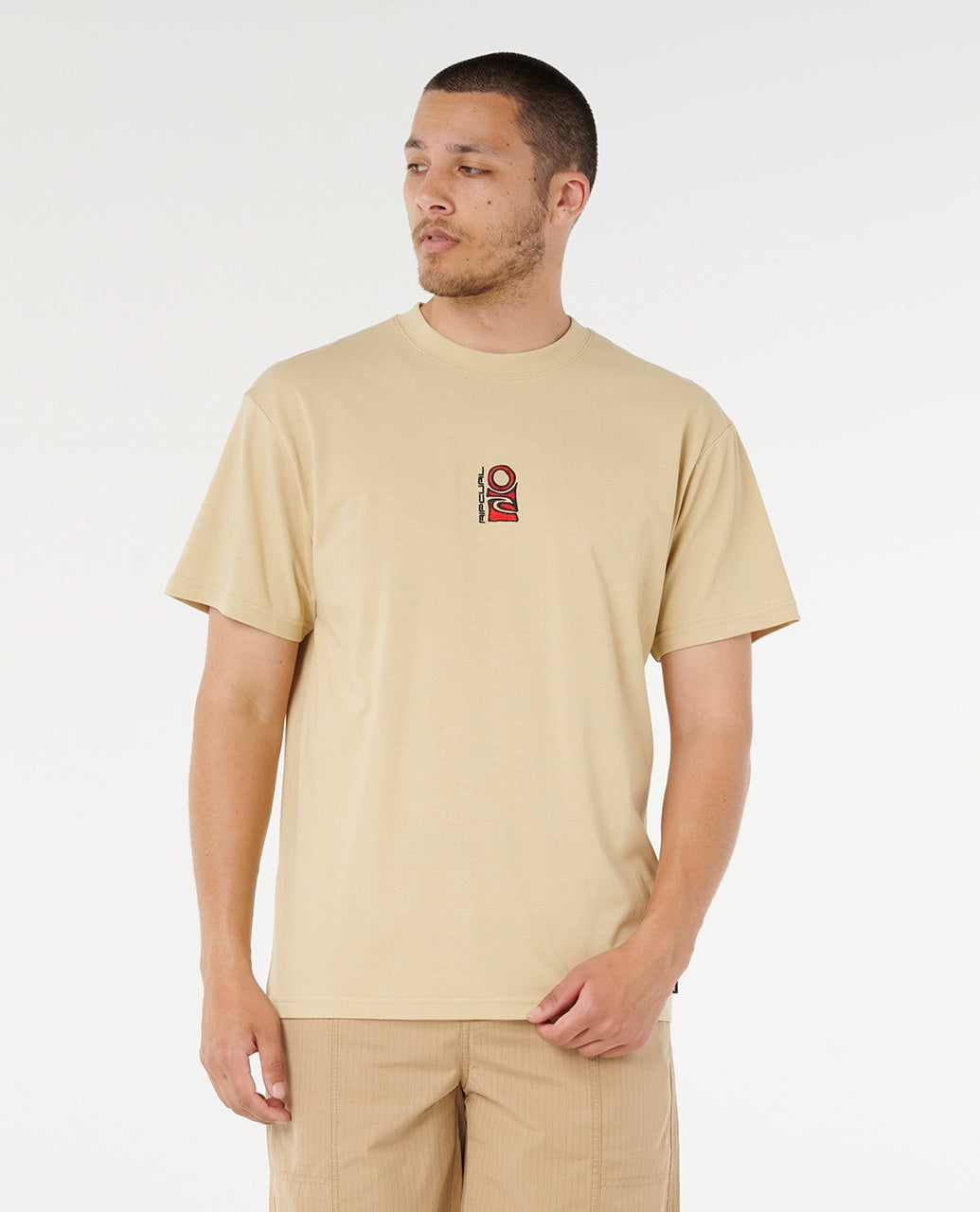 SEARCH STACK EMBROID T - khaki sand