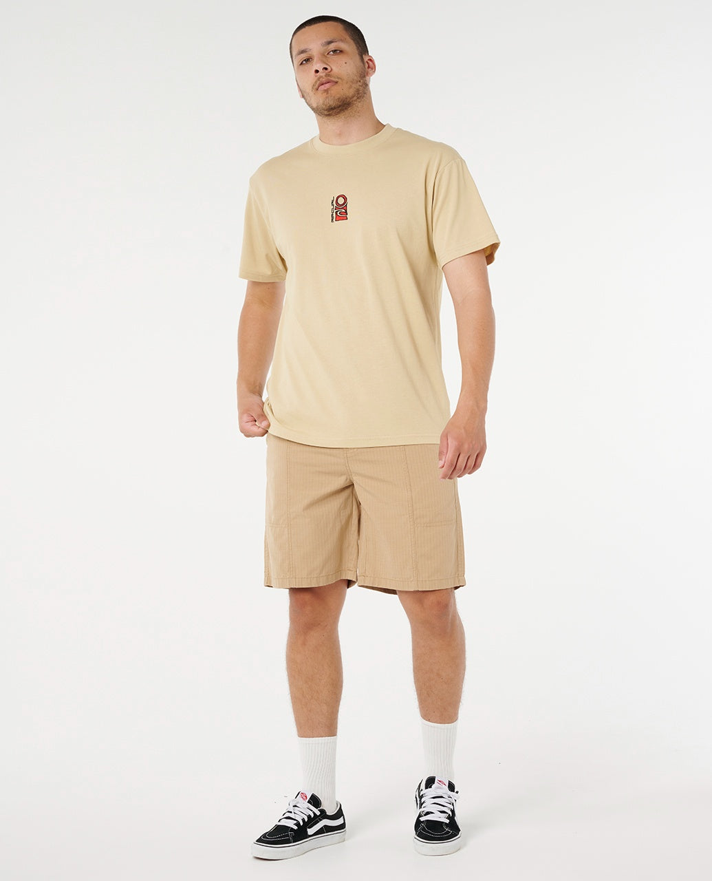 SEARCH STACK EMBROID T - khaki sand